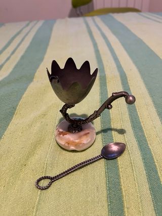 Portacandele + portauovo peltro vintage