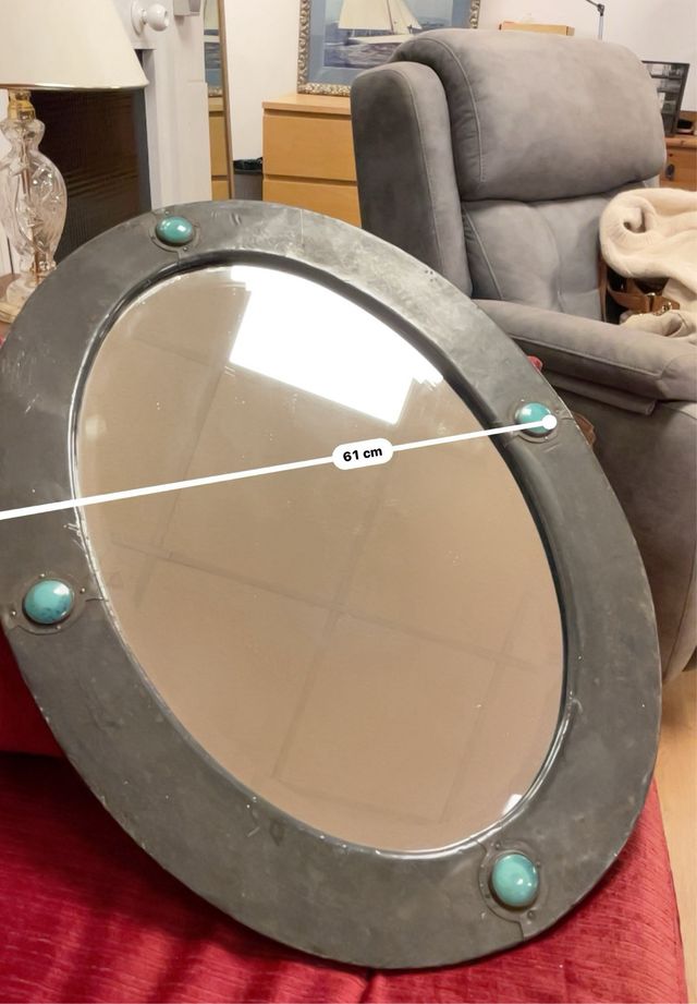 Antico Specchio in Ottone Arti e Mestieri Turchese