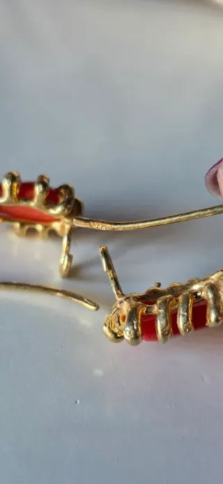 Pendientes Coral y Plata Dorada