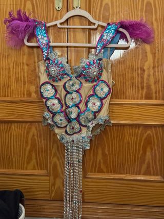 Body Carnevale Dorato con Pietre Preziose e Piume