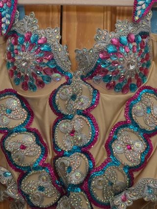 Body Carnevale Dorato con Pietre Preziose e Piume