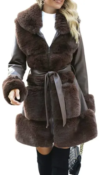 Abrigo Ecopiel Marrón con Pelo