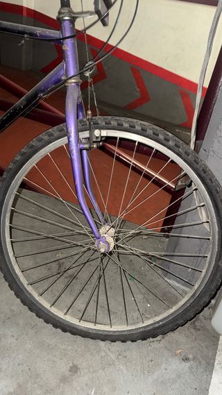 Bicicleta antigua morada con marchas