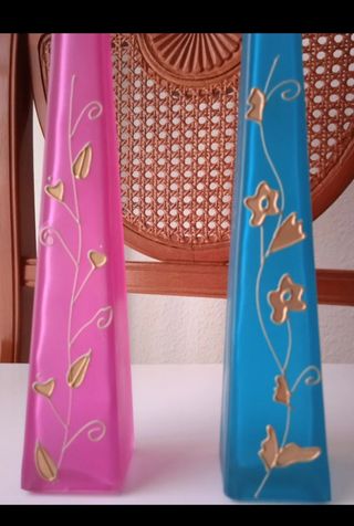 X2 JARRONES ANTIGUOS CRISTAL TEMPLADO VINTAGE