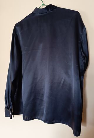 Camisa raso negra botones strass puño gemelos T42