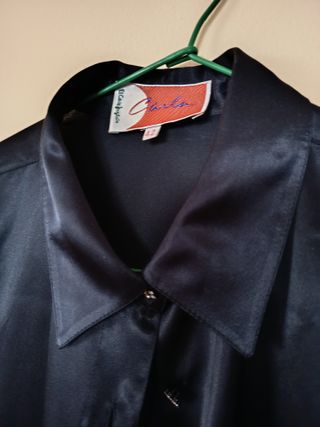 Camisa raso negra botones strass puño gemelos T42