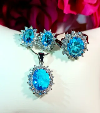 Conjunto collar y pendientes plata 925 - celeste