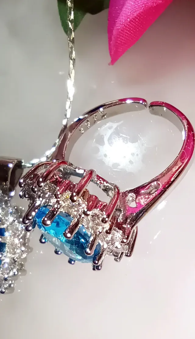 Conjunto collar y pendientes plata 925 - celeste