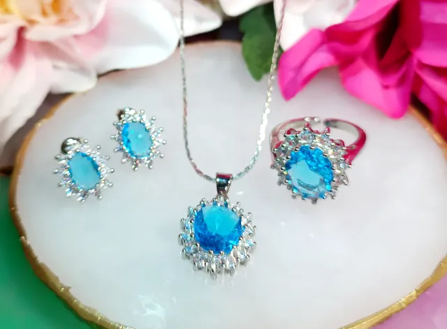 Conjunto collar y pendientes plata 925 - celeste