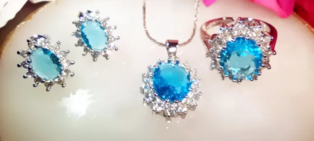 Conjunto collar y pendientes plata 925 - celeste