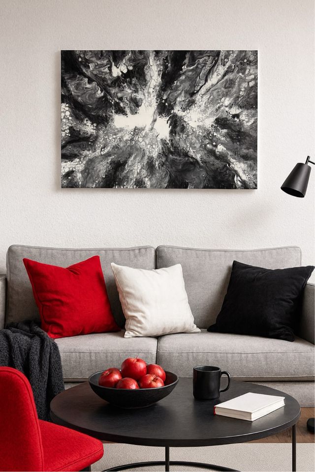 Cuadro 70x50 Pintado Abstracto Blanco y Negro