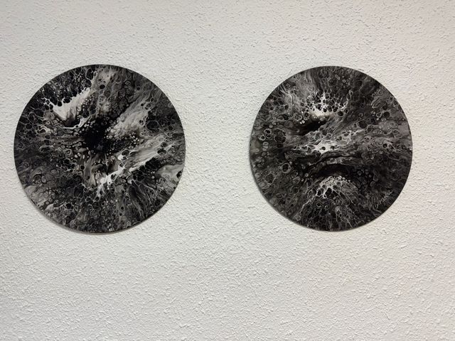 Cuadro 70x50 Pintado Abstracto Blanco y Negro