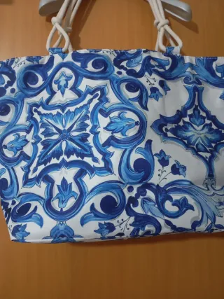 Borsa mare fantasia maiolica blu