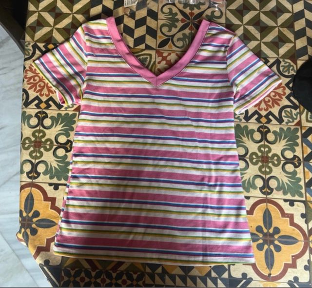 Camiseta mujer rayas multicolor manga corta