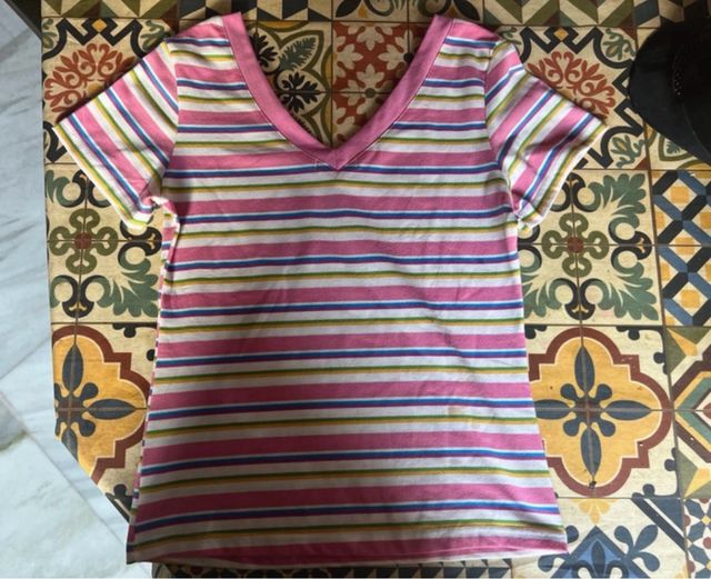Camiseta mujer rayas multicolor manga corta