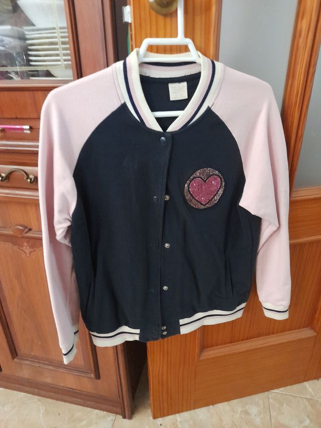 Chaqueta niña negra y rosa