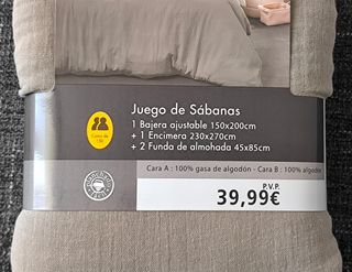 Juego sabanas 150 gasa de algodón (A ESTRENAR)