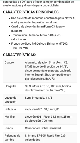 Bicicleta Montaña Verde Cannondale trail talla L