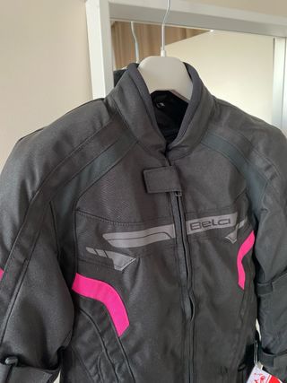 Chaqueta Moto Mujer Bela Negra Rosa