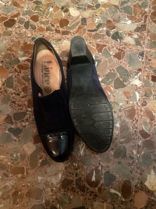 Zapatos Lince Piel Mujer Negros/Azules