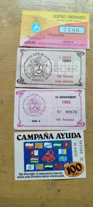 Lotería ONCE y otros billetes antiguos