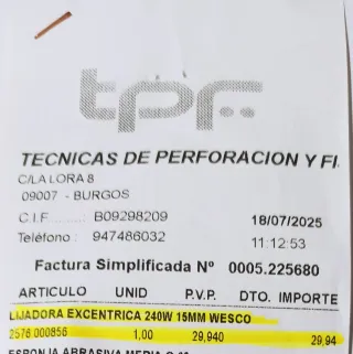 Lijadora excentrica 240W 15mm WESCO