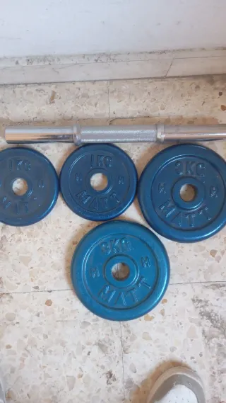 Barra y discos de pesas 3kg, 5kg