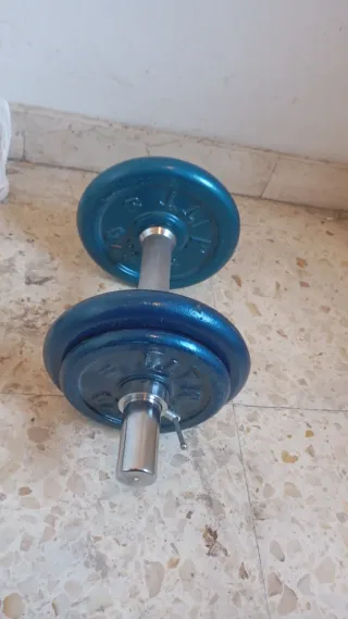 Barra y discos de pesas 3kg, 5kg