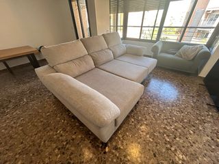 Sofá chaise longue 3 plazas tela beige/gris