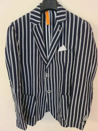 Giacca uomo a righe blu e bianco