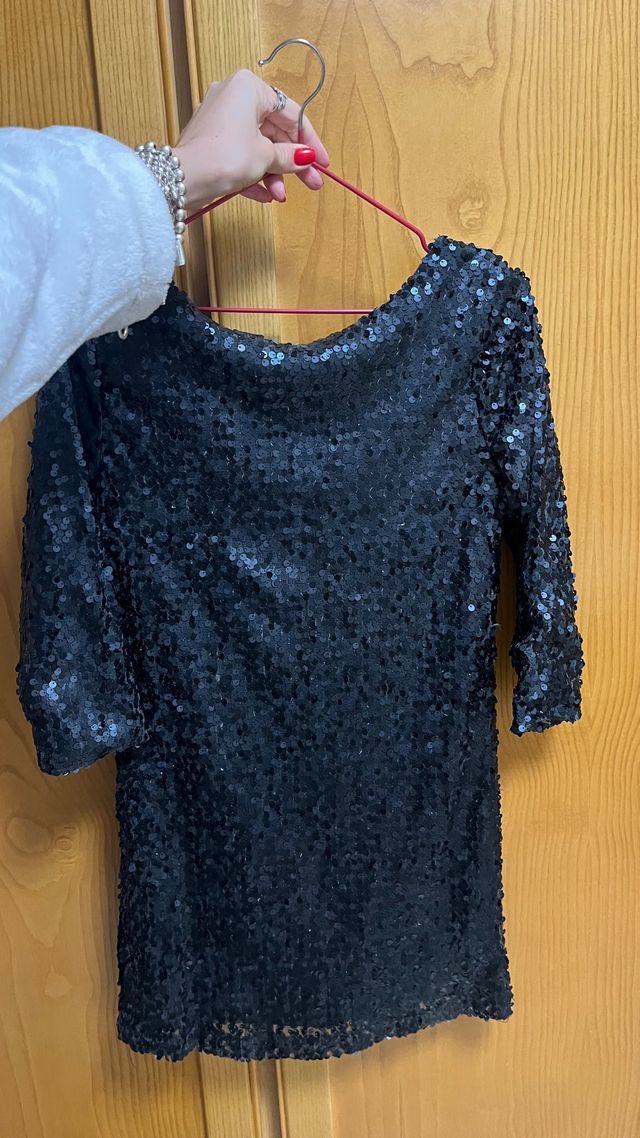 Vestido Zara lentejuelas negro Talla S