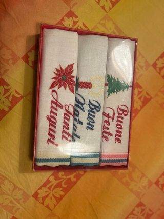 Set 3 strofinacci Natale ricamati