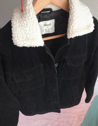 Cazadora Negra Pana con Borrego Bomber Talla S