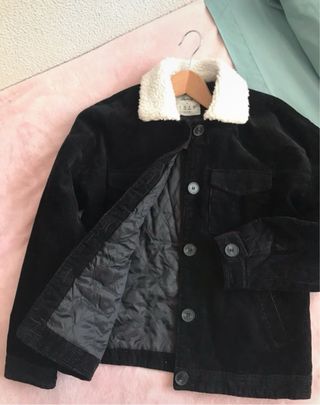 Cazadora Negra Pana con Borrego Bomber Talla S