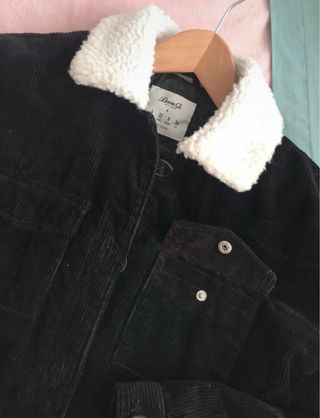 Cazadora Negra Pana con Borrego Bomber Talla S