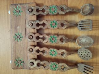 Set 5 Utensilios Cocina Madera Rústica