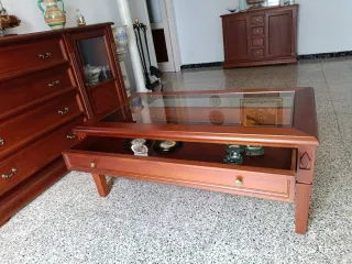 Mesa de centro madera con tapa cristal