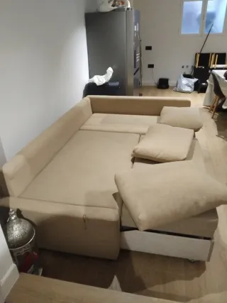 Sofá Cama Chaise Longue Beige