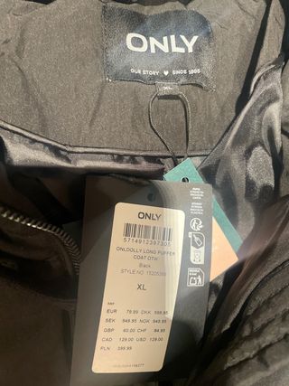 Abrigo largo Only negro talla XL