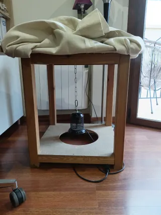 Mesa camilla pequeña cristal y tela beige