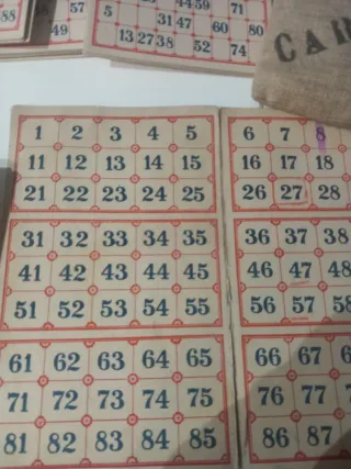 Tombola anni 40-50 - Cartelle e sacchetto