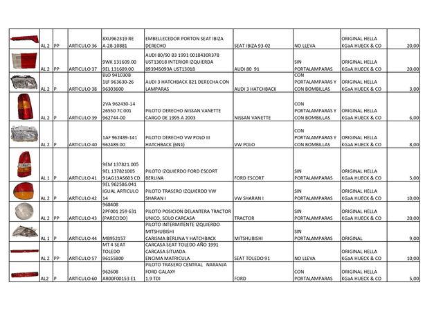 STOCK de RECAMBIOS - HELLA (1.112 uds)