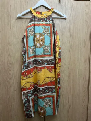 Vestido satén estampado halter multicolor