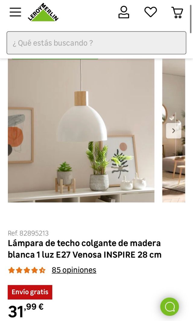 Lámpara colgante blanca y madera
