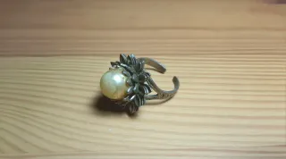 Anillo antiguo perla flor ajustable