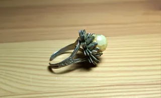 Anillo antiguo perla flor ajustable