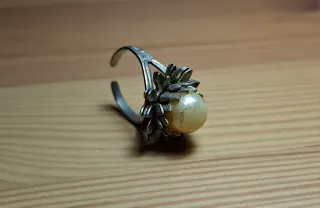 Anillo antiguo perla flor ajustable