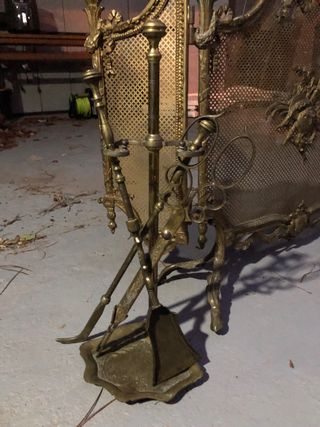 Pantalla de chimenea + juego de chimenea en latón