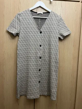 Vestido punto estampado cuadritos beige/marrón