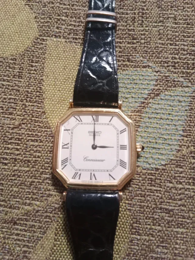 Orologio Seiko Connoisseur in Oro con Cinturino in Pelle Nera